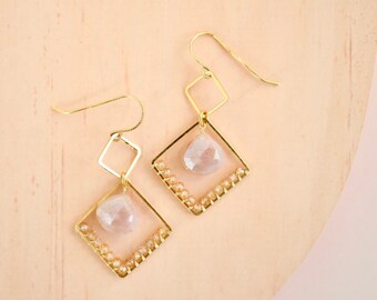 Minimalist Earrings Peach Moonstone Bohemian Earrings | Geometric Earrings