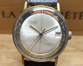 Oriosa - seltene vergoldete Schweizer Herrenarmbanduhr mit Handaufzug und 17 Jewels Werk