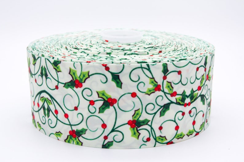 Christmas Holly 2 50mm Width Grosgrain Ribbon