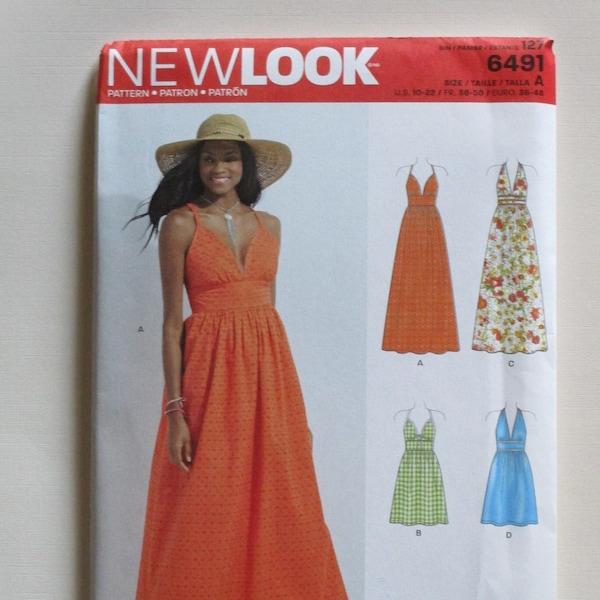 Dress Pattern Misses' sundress New Look 6491 Uncut pattern halter Maxi dress or cross back, Low cut neckline, short dress/knee length option