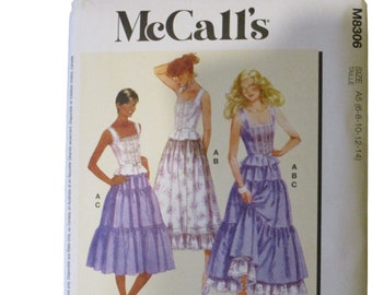 size 6-14 Sewing Pattern Laura Ashley Top,Skirt Uncut Pattern McCall's M8306 peasant boho camisole tiered skirt summer classic country