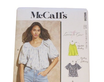 McCall's Sewing Pattern M8256 Uncut pattern for Misses' Tops, 4 different styles, Summer blouse, peasant casual short sleeve loose
