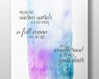 Irish Blessing Watercolor Wall Art~Original Celtic Art Poster~Irish Typographic Sayings Art Print~Watercolor Blessings~Housewarming Gift