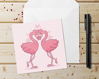 Flamingo Love Card~Illustrated Flamingo Couple Anniversary Card~Card for Flamingo Lover~Square Animal Love Cards~Flamingo Valentine Card