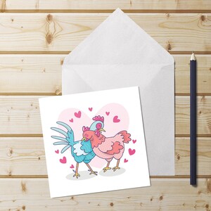 Chicken Love Card~Illustrated Chickens Hugging~Square Greeting Cards~Chicken Valentine~Gift for Chicken Lover~Card for Girlfriend