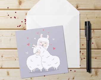 Llama LLove Card~Illustrated Alpaca Couple Anniversary Card~Love Card for Llama Lover~Square Animal Love Cards~Alpaca Wedding Card