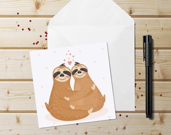 Sloth Love Card~Illustrated Sloth Couple Anniversary Card~Valentine's Day Card for Sloth Lover~Square Animal Love Cards~Sloth Wedding Card