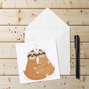 Sloth Love Card~Illustrated Sloth Couple Anniversary Card~Valentine's Day Card for Sloth Lover~Square Animal Love Cards~Sloth Wedding Card