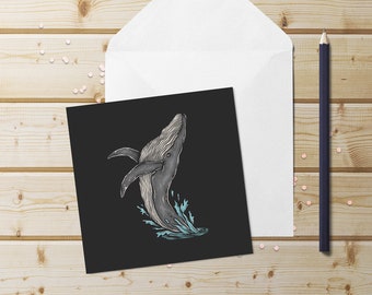 Illustrated Whale Greeting Card~Whale Notecards~Card for Whale Lover~Ocean Animal Thank You Cards