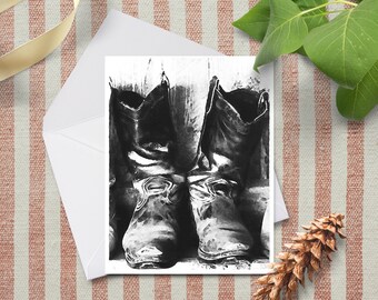 Dirty Old Boots Note Card~black and White Boots Greeting Card