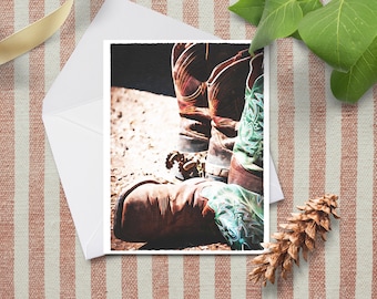 Colorful Watercolor Cowboy Boots Note Card, Rustic Farmhouse Greeting