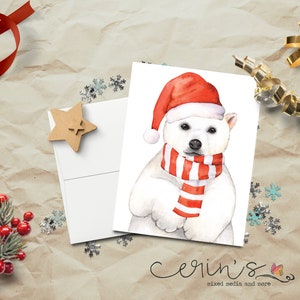 Watercolor Christmas Polar Bear Christmas Card~Polar Bear Christmas Card