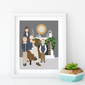 Printable Custom Illustrated Family Portrait~Destination Family Portrait~Custom Family Portrait~Digitally Illustrated Family Portrait