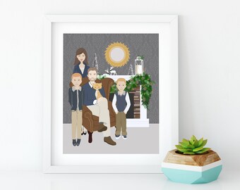Printable Custom Illustrated Family Portrait~Destination Family Portrait~Custom Family Portrait~Digitally Illustrated Family Portrait