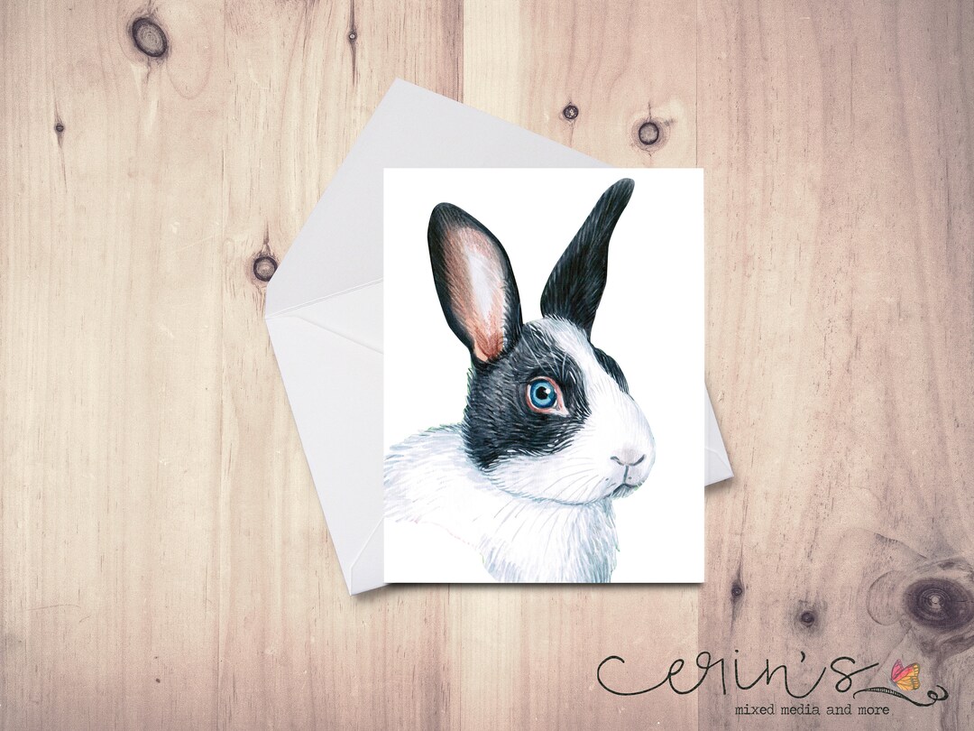 Black and White Rabbit Card~beautiful Animal Greeting~scuddly Pet ...