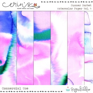 Papel aquarela de sorvete de verão Vol4 ~ Papel artesanal digital ~ Textura de uso comercial ~ Suprimentos de scrapbooking digital ~ rosa e roxo