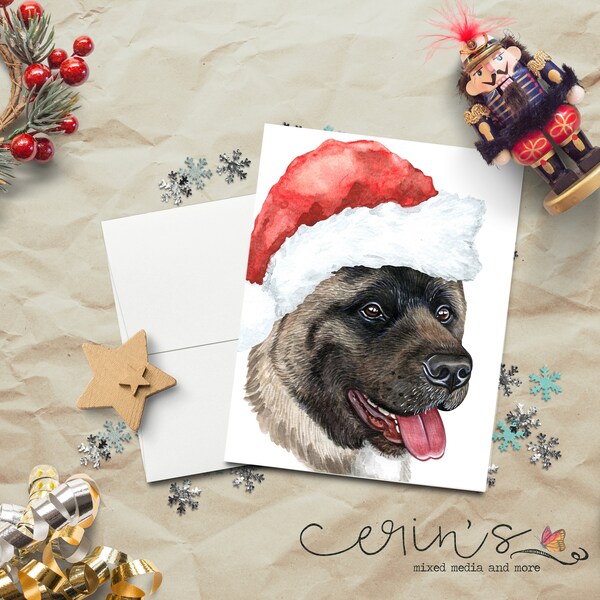 American Akita Christmas Card~Warm and Cozy Holiday Dog Cards~Canine Stationery~Santa Akita Gifts~Furry Dog Cards