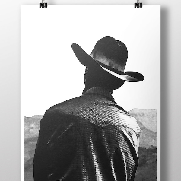 Cowboy Print Black and White Etsy