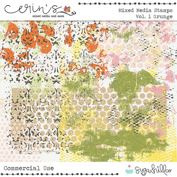Mixed Media Grunge Stamps~Commercial Use Digital Elements~Digital Art and Junk Journal Supplies~Messy Mixed Media Printables