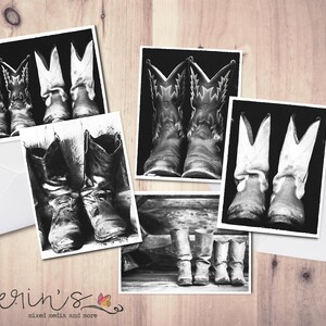 Cowboy Boots Notecard Set~Black and White Farmhouse Card Collection~Watercolor Work Boots~Farmhouse Mixed Cards~Ranch Life Gifts for Dad