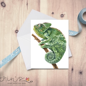 Watercolor Chameleon Note Card~Exotic Animal Greeting Card~Reptile Thank You Cards~Lizard Lover~Chameleon Gifts