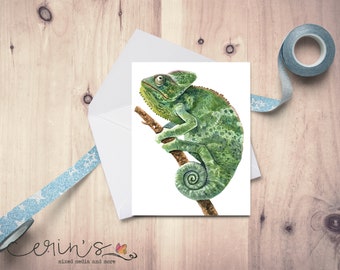 Watercolor Chameleon Note Card~Exotic Animal Greeting Card~Reptile Thank You Cards~Lizard Lover~Gift