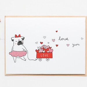 5x7 Puppy Love You Card~Valentine&#39;s Day Card for Dog Lover~Doodled Valentine Card~Anniversary Card for Wife~Cute Dog Cards