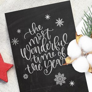 5x7 The Most Wonderful Time of the Year Christmas Card~Farmhouse Chalkboard Greeting Card~Hand Lettered Merry Christmas~Elegant  Greetings