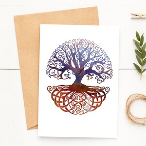 5x7 Tree of Life Card~Purple and Brown Watercolor Tree Notecard~Celtic Tree Greetings~Pretty Colorful Cards