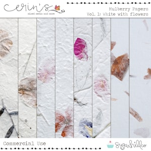 Mulberry Papers Vol.1-Commercial Use Digital Texture Overlay-Digital Scrapbooking Paper-Junk Journal Cartoncino Texture-Bianco con fiori