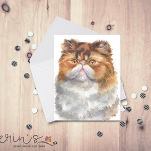 Tricolor Persian Cat Card~Watercolor Cat Blank Cards~Feline Stationery~Gift for Cat Lady~Persian Cat Gifts~Pretty Kitty Cat