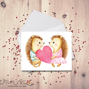 Watercolor Hedgehog Love Card~Fun Pet Cards~Hedgehog Gifts~Valentines Day Hedgehog~Love Cards for Kids~Mother&#39;s Day Gift~Hedgies Card