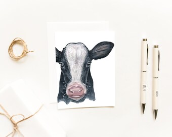 Black and White Cow Face Farmhouse Notecard~Rustic Animal Greeting Cards~Farmhouse Greetings~Holstein Cow Card