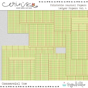 Printable Green Ledger Papers~Junk Journal Printable Pages~Print Your Own Junk Journal~Vintage Ledger Pages Vol. 4