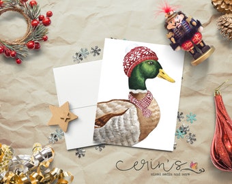 Duck Christmas Card~Winter Duck Cards~Farm Animal Holiday Stationery~Bird Christmas Cards~Duck Gifts~Farm Animals Christmas Cards