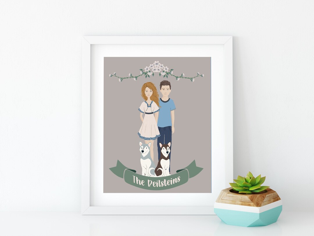 Custom Couple Portrait~digital Anniversary Gift~illustrated Engagement ...