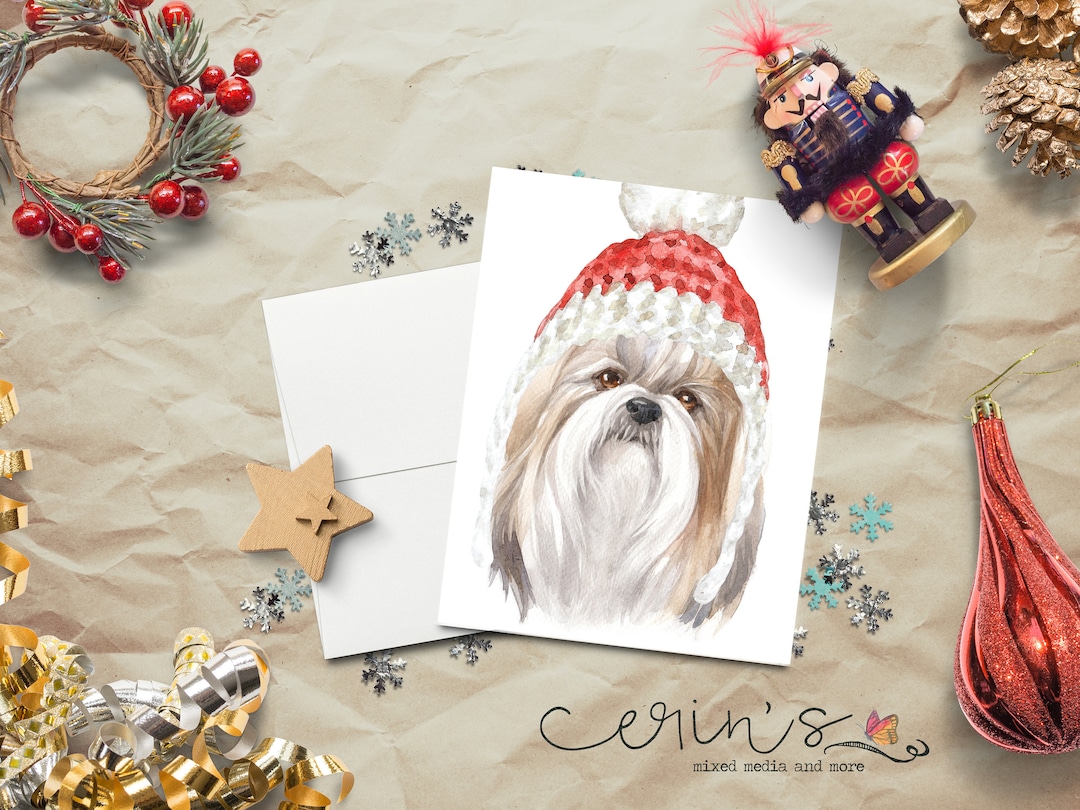 Watercolor Shih Tzu Christmas Card~warm and Cozy Holiday Little Dog ...