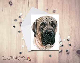 Watercolor English Mastiff Note Card: Fawn Dog Art