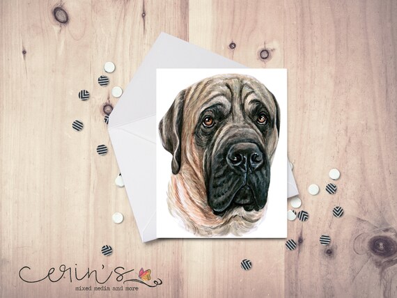 English Mastiff Note Cardblank Watercolor Dog Notecardscanine