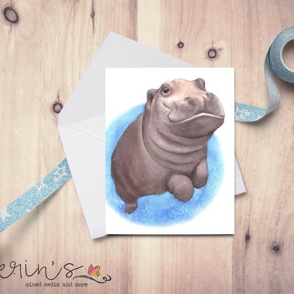 Watercolor Baby Hippo Cards~Safari Wildlife Recycled Notecards~Little Swimming Hippopotamus Card Set~Gift for Hippo Lover~Baby Shower Cards