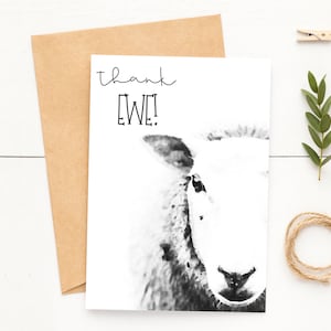 5x7 Inked Sheep Thank You Card~Thank Ewe Farmhouse Card~Black and White Sheep Painted Greeting Card~Card for Country Girl