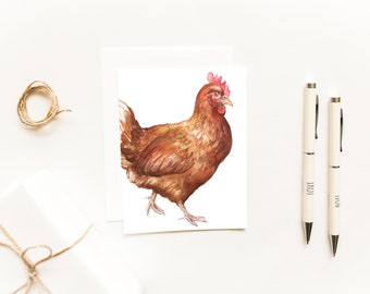 Watercolor Hen Notecard~Rustic Watercolor Animal Greeting Cards~Farmhouse Greetings~Chicken Mama Gift~Red Hen Card~Chicken Gifts
