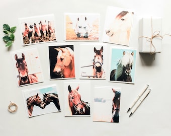 Watercolor Horse Notecard Set~Large Farmhouse Horse Card Collection~Watercolor Painting Farm Animals~Working Horse Drawings