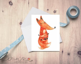 Watercolor Fox Card~Mama and Baby Fox Cuddling~Woodland Animal Cards~Happy Mother's Day~Rustic Fox Gifts~Card for Fox Lover