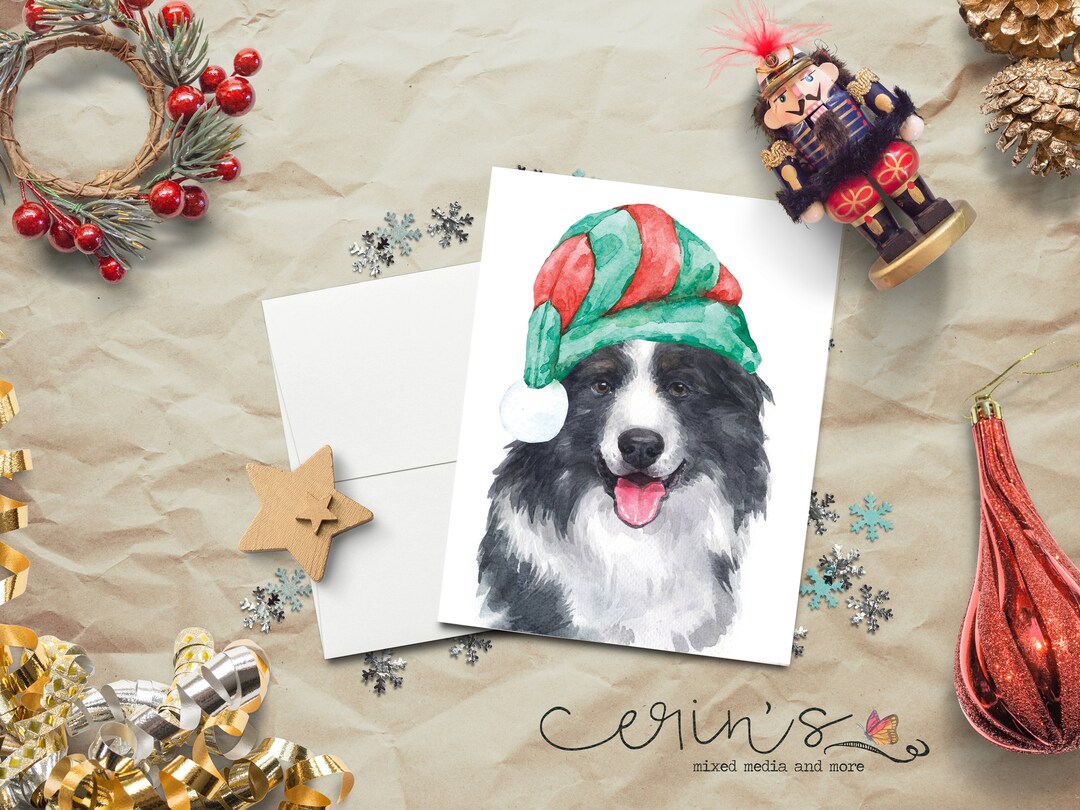 Watercolor Border Collie Christmas Card~warm and Cozy Holiday Dog Cards ...