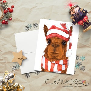 Alpaca Christmas Card~Warm and Cozy Holiday Llama Cards~Animal Holiday Stationery