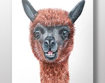 Black Llama Art Print~Colorful Farmhouse Decor~Watercolor Farmyard Animal Wall Art~Gift for Llama Lady~Llama Painting~Black and Brown Llama