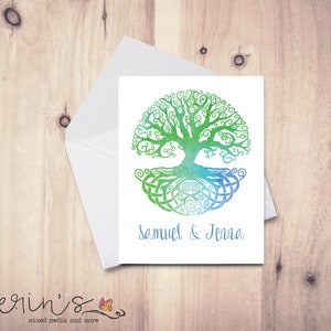 Personalized Green Tree of Life Note Cards~Custom Watercolor Tree of Life Notecards~Gifts for Celtic Fair or Highland Games