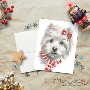 West Highland Terrier Christmas Card~Warm and Cozy Watercolor Dog Holiday Cards~Canine Stationery~Gift for Dog Mom~Westie Love