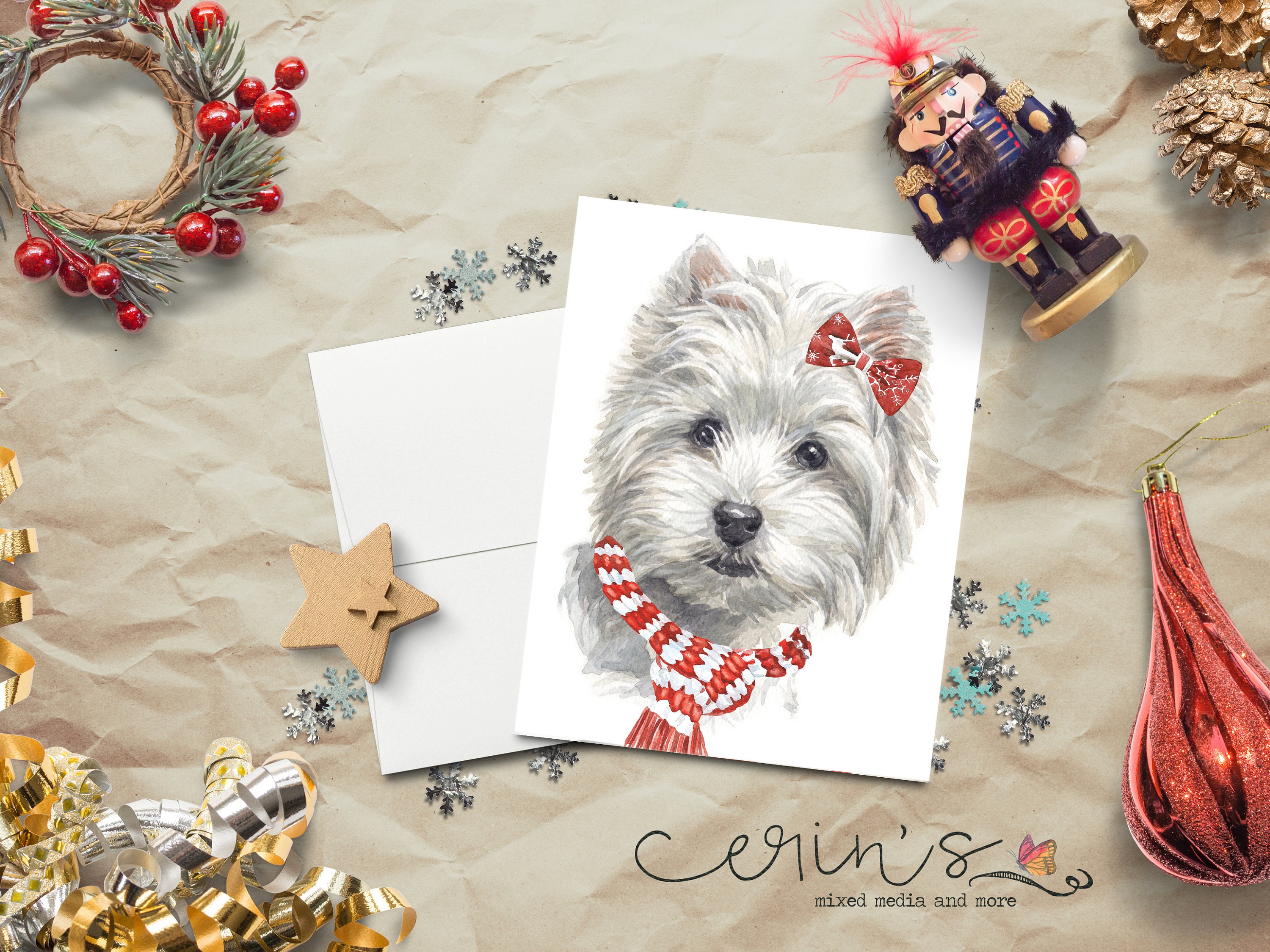 West Highland Terrier Christmas Card~warm and Cozy Watercolor Dog